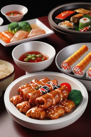 Delicious looking Chinese food,photorealistic