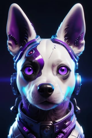 a beautiful portrait of a cute cyberpunk dog by sandra chevrier and greg rutkowski and wlop, purple blue color scheme, high key lighting, volumetric light, digital art, highly detailed, fine detail, intricate, ornate, complex, octane render, unreal engine, photorealistic,full body