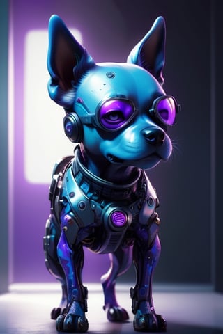 (full body), a beautiful portrait of a cute cyberpunk dog by sandra chevrier and greg rutkowski and wlop, purple blue color scheme, high key lighting, volumetric light, digital art, highly detailed, fine detail, intricate, ornate, complex, octane render, unreal engine, photorealistic