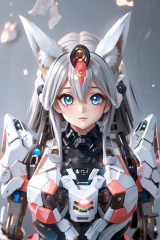 A charmingly juxtaposed image of a cutie girl's face on the Gundam RX72, fox ears captures attention with its unique blend of charm and futuristic style. The adorable dog features, complete with floppy ears and soulful eyes, stand out against the sleek, mechanical design of the suit. This exquisitely detailed painting radiates whimsy and precision, showcasing the artist's skill in merging contrasting elements seamlessly. A delightful and high-quality piece that combines nostalgia with a touch of playfulness, it invites viewers to imagine a world where man and canine coexist in perfect harmony.rClr