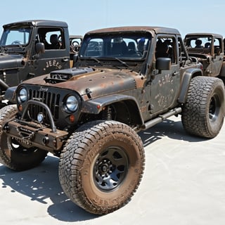 A Jeep Wrangler, big wheels, completely rusty,more detail XL,rat_rod