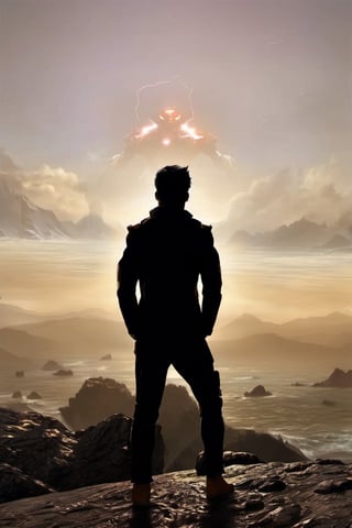 Sci-fi,hero, mountains, coast, thunder, rain, lava, muscles,mecha