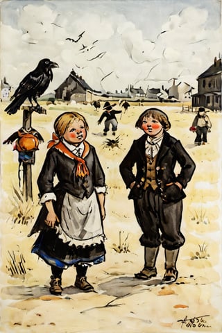 farm, scarecrows, crow