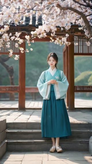 masterpiece, best quality, absurdres, 8K, super fine, best_lighting, a beautiful girl,hanfu,school,classroom,flowers,spring,yeseo,xxmix_girl,aesthetic portrait,more detail XL