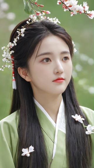 masterpiece, best quality, absurdres, 8K, super fine, best_lighting, a beautiful girl,hanfu,school,classroom,flowers,spring,yeseo,xxmix_girl