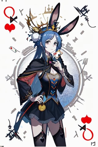 Use the image as a base but the card must be the queen of rabbits, it must have a crown, there must be rabbits, the "Q" OF HEARTS must be kept.