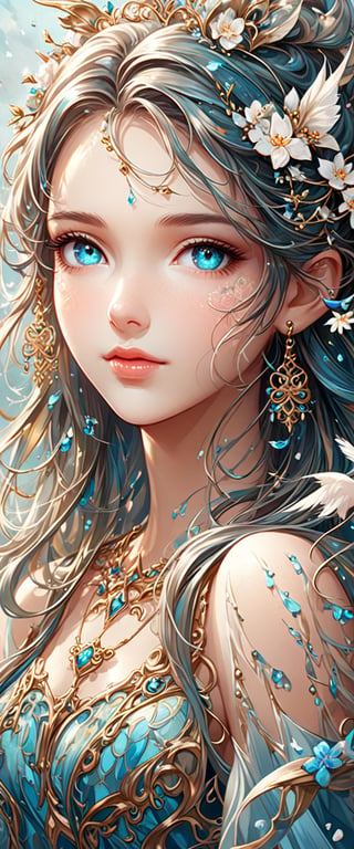 image of a woman with jasmine in her hair, elegant digital painting, beautiful gorgeous digital art, beautiful digital art, exquisite digital illustration, beautiful digital illustration, detailed beautiful portrait, gorgeous digital art, beautiful portrait image, beautiful illustration, digital art portrait, bird's eye view style, digital illustration style, beautiful fantasy style portrait, beautiful digital artwork