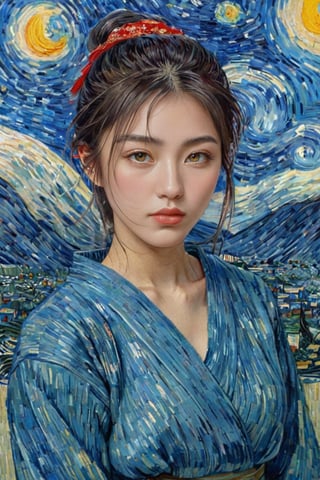 amazing quality, masterpiece, best quality, hyper detailed, ultra detailed, (( japanese  girl  in van Gogh style,)) extremely detailed, Oil painting style,v0ng44g,xxmix_girl