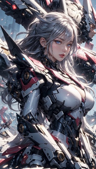 (4k), (masterpiece), (best quality), (award winning), (cinematic lighting), (extremely detailed), (epic), (((image seen from a distance, side view))), whole body, ((a girl fights against the another girl)), ((girls fly in the air, girls are far away)), girls are beautiful Valkyries, a girl has very short and black hair and brown eyes, another girl has long and bright silver hair and darkblue eyes, an animated and expressive face, fearless smile, angry face, liveliness, Valkyrie holds a magical valkyrie sword, Valkyrie has big giant angel wings, gigantic breasts, (((girls battle extremely fiercely))), (((dynamic_pose))),  Valkyrie's clothes are symmetrical and mechanical, cleavage cutout, Raising arm, Raising arms, Tilting head, Tilting head back, Looking back, Twisting the body away, Lying on stomach, Lying on back, Leaning backward, Leaning forward, Jutting out chin, Clenching fists, Spreading both arms, Extending hand forward, Pointing, Blocking with arms, Jumping back, blessedtech, EpicSky, stealthtech, ,futubot ,mecha,mecha musume,EpicSky,cloud,renaissance,stealthtech 