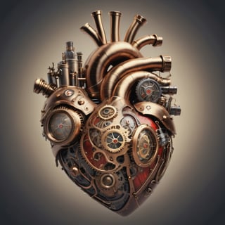 Human heart in complex steampunk style, raw photo, relistic,steampunk style