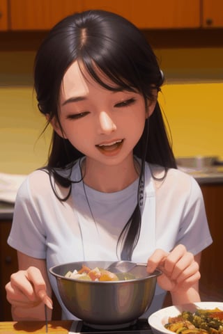 masterpiece, super detailed, sharp focus, 1girl, happy, happy, animated cooking, stir-fry, raidenshogundef,nami