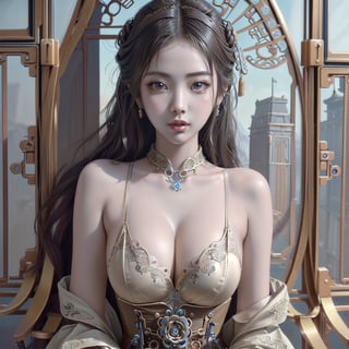 Steampunk, Analog Photography, Extremely Detailed, Surreal, Unreal Engine, Intricate Detail, Very Beautiful, Stunning, Intricate Detail, Surreal, Intricate Detail, Highly Detailed, Wide Depth of Field, Chinese Girl, XXX Boobs,Natural expression, clear hair, super delicate facial features,Fantasy background, fresh style,pretty and cute,