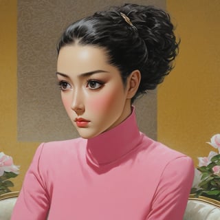 portrait of a sophisticated girl,20yo,sitting in cafe,alluring neighbor's wife,clear facial features,detailed exquisite face,perfect female form,hourglassfigure,elegant jacket on dress,detailed backdrop,(Flamingo Pink,Stained Beige,Purple Gray,Creamy White color),
trending on artstation,perfect composition,cinematic lighting,anime vibes, Kugisaki nobara,(close up),by Karol Bak, Alessandro Pautasso and Hayao Miyazaki
BREAK A realistic photo of modern luxury cafe in winder resort1,snow,tree,winter resort1