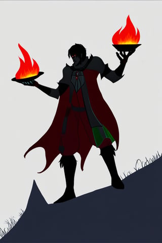 an evil man stands on a hill top. He uses the magic spell and turns into a powerful fire magic \(ek_ge1frt\) monster,ek_game_3ffect,