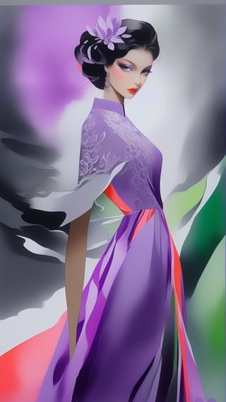 An elegant woman in photo studio,alluring neighbor's wife,perfect female form,sophisticated papercut technique,(Lilac Purple, Deep Coral, Green Gray, White Canvas colors),ink in water for fabric,pastel tone,paper-connected digital art for fashion,unreal mysterious etheareal beauty in fashion,trending on artstation,head to waist sideshot,chiaroscuro lighting,soft rim lighting,key light reflecting in the eyes,real_booster,art_booster