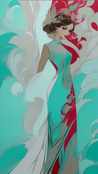 An elegant woman in photo studio,alluring neighbor's wife,perfect female form,sophisticated papercut technique,(Aqua Blue, Raspberry Red, Mint Cream, Hazel Brown colors),ink in water for fabric,pastel tone,paper-connected digital art for fashion,unreal mysterious etheareal beauty in fashion,trending on artstation,head to waist sideshot,chairoscuro lighting,soft rim lighting,key light reflecting in the eyes,real_booster,art_booster