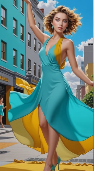 ((Hyper-realistic)) portrait of a sophisticated girl,20yo,dancing gracefully,alluring neighbor's wife,clear facial features,perfect female form,model body,city street backdrop,studio photo,(Turquoise, Baby Blue, Mustard Yellow, Gray color),ethereal chiffon with folds blowing,trending on artstation,(Hyper-realistic photography,Masterpiece,HDR,Hyper-detailed,intricate details,Kodakchome 800:1.2),(fullbody shot), Chiaroscuro lighting,by Sakimichan,Yoji Shinkawa and Serafleur,real_booster,art_booster,H effect,more detail XL,<lora:659095807385103906:1.0>