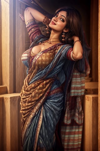 Ultrarealistic, 1girl, gentle bold features, seductive, bold, perfecct milf figure, tight breasts, , fantasy background, cinematic shot, resha, resha, Indian, smile, dimple, Btflindngds, 