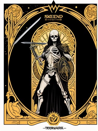 (body:0), 
(skeleteon warrior:1.2),  
(description:0), 
sword and shield in hand, arrack pose, evil aura,
(game card:0), 
(tetradic colors,  inkpunk,  ink lines,  light particles, strong outlines, art nouveau,  bold traces,  unframed,  high contrast, vector,  art by MSchiffer,  zoom out view:),