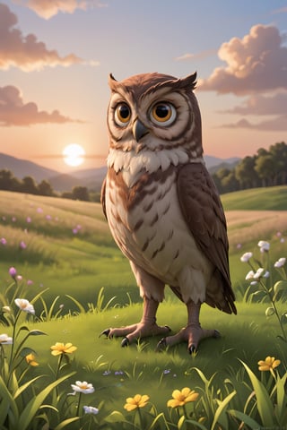 Little owl, sunset,Owl,Bird, Grass 