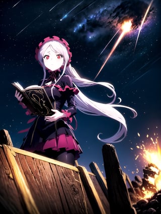 //Quality,
(masterpiece), (best quality), 8k illustration
,//Character,
1girl, solo
,//Fashion,
,//Background,
night sky, meteor
,//Others,
superpower, book, float, feel astonished,shalltear bloodfallen,so-bin