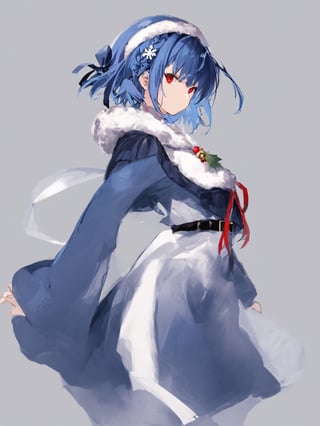 score_9,score_8_up,score_7_up,score_6_up, masterpiece, best quality
,//Character, 
1girl, solo, short hair, blue hair, shiny hair, red eyes, bangs, braid
,//Fashion, 
santa_costume, hair ribbon
,//Background, white_background
,//Others, ,Expressiveh,
dynamic pose, dark energy