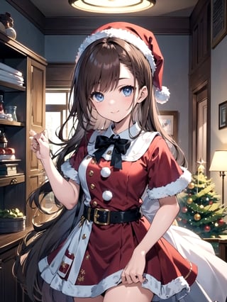 //Quality,
(masterpiece), (best quality), 8k illustration,
//Character,
1girl, solo, smile, 
//Fashion,
santa_costume,
//Background,
indoors, christmas, 
//Others,
aquascreaming,1girl matsushita swept bangs brown hair