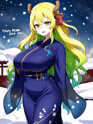 //Quality,
(masterpiece), (best quality), 8k illustration,
,//Character,
1girl, solo, large breasts
,//Fashion,
details (dark blue silk brocade kimono)
,//Background,
outdoors, winter, snow
,//Others,
happy new year 2024, dragon,lucoa