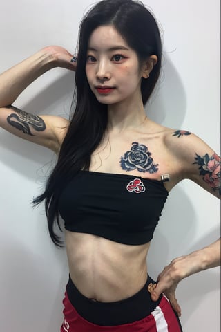 tattoo, 1girls, dragontattoo, modelpose, realistic, body_tattoo, background_metropolis, 8k, colorful, sportswear, sportwear, yakuza_tattoo, tatoo, metropolis_space, dahyunlorashy