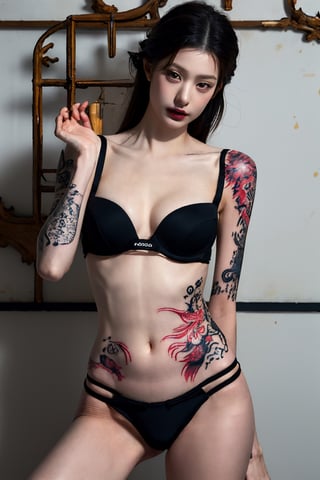 tattoo, 1girls, dragontattoo, modelpose, realistic, body_tattoo, background_room, 8k, colorful, underwear, yakuza_tattoo, tatoo, jooelorashy, jooelorashy, room, bedroom, bra