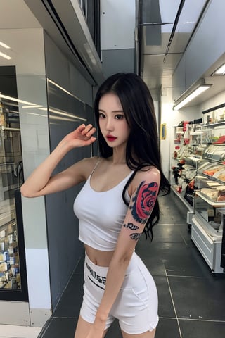 tattoo, 1girls, dragontattoo, modelpose, realistic, body_tattoo, background_city, 8k, colorful, sportswear, sportwear, yakuza_tattoo, tatoo, cityscape, street, streetscape,jooelorashy