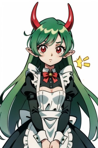 Anime, maid_costume, cute, red_eyes, green_hair,long_hair , red_horns, 1girl, kawaii, perfect anime quality, photo
,LatteArt