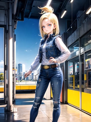 //Quality,
masterpiece, best quality
,//Character,
1girl, solo
,//Fashion,
,//Background,
,//Others,
Android18DB,striped_sleeves,long_sleeves, denim_jacket,vest,earrings, superpower