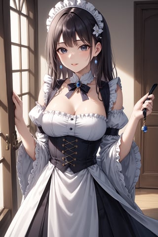 masterpiece, best quality, 8k, 8k UHD, ultra-high resolution, ultra-high definition, highres, cinematic lighting
,//Character, 
1girl, solo
,//Fashion, 
,//Background, 
,//Others, ,Expressiveh, hentai, 
A girl in a maid uniform serving tea to skeletal overlords in an opulent meeting room.