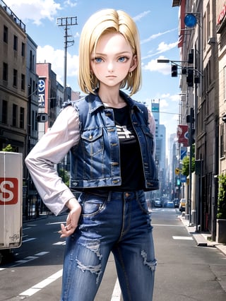 //Quality,
masterpiece, best quality
,//Character,
1girl, solo
,//Fashion,
,//Background,
,//Others,
Android18DB,striped_sleeves,long_sleeves, denim_jacket,vest,earrings, superpower