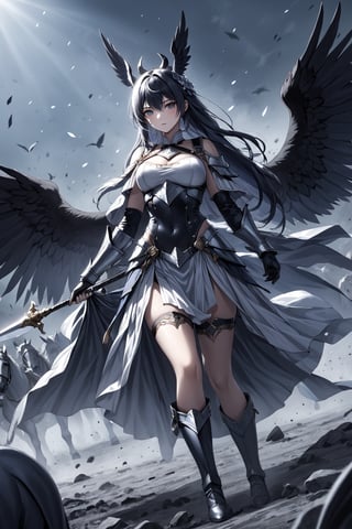 masterpiece, best quality, 8k, 8k UHD, ultra-high resolution, ultra-high definition, highres, cinematic lighting
,//Character, 
1girl, solo
,//Fashion, 
,//Background, 
,//Others, ,Expressiveh, hentai, 
A girl dressed as a valkyrie, riding a spectral horse through a battlefield filled with undead warriors.