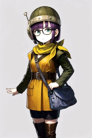 //Quality,
masterpiece, best quality
,//Character,
1girl, solo
,//Fashion,
,//Background,
white_background, simple_background, blank_background
,//Others,
,Lucca_CT, purple hair, short hair, helmet, glasses, standing, yellow scarf,