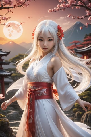 1girl, young dragon miko woman, beautiful blowing white hair, glowing eyes, flowing dress, japan garden, (japan dragon in background:1.75), sunset, dynamic pose, full body, visible breast, dragon-themed, dragonyear, miko dressing,

maximum image texture, UHD 16k, masterpiece, very high definition, extremely delicate and beautiful, more contrast, high contrast 8k wallpaper, awesome, (masterpiece, photorealistic:1.75), (((best quality))), ((ultra detailed)), (illustration),