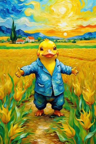 Oil painting, Van Gogh style, coloring, ((((psyduck)))), Abstract, abstract background, ​masterpiece, Best quality at best, Ultra Detail Wallpapers, gaffer, cornfield, sao, Surreal dreamscape, natta, 4k