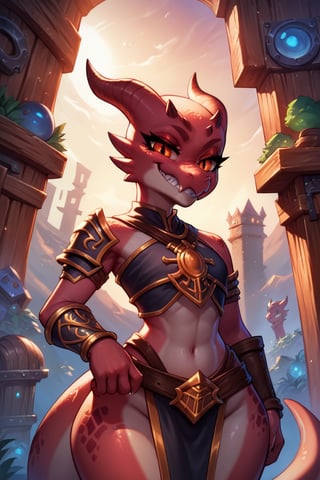 Score_9, Score_8_up, Score_7_up,  volumetric_lighting, chiaroscuro_lighting, 1girl, kobold, scalie, ((warlock)), evil_grin, smug, expressive_eyes, (fantasy_background), looking_at_viewer, wide_hips, (cute_pose), portrait