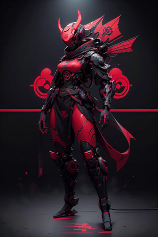 (masterpiece, best quality, volumetric lighting, absurdres, 8k, chiaroscuro lighting, Saturated_colors, intricately_detailed, Shinobitech), wide_hips, (1_girl, white_metal_body, faceless, edgerunner, robot_girl, red_neon_trim, helmet_with_red_visor, ponytail), blad4