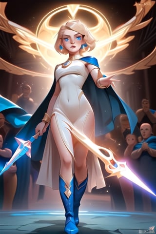 Lux is a young magician with blonde hair and blue eyes. She wears a long white dress with a blue cape. She also carries a crystal scepter and a pair of leather boots. Lux is a League of Legends champion who is known for her crowd control and magic damage abilities.