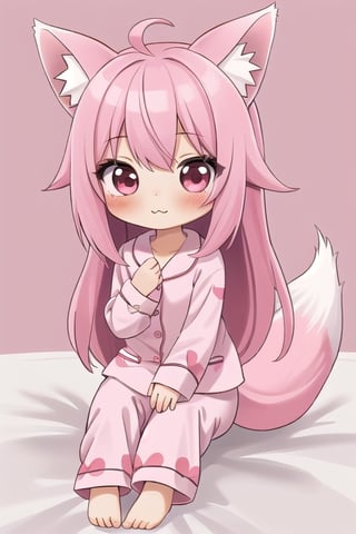 1GIRL,kawaii,pijama,chibi,FOX GIRL,fox ears pink,Pink Hair