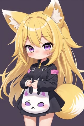 1GIRL,kawaii,chibi,FOX GIRL,fox ears yellow,Yellow Hair,purple eyes