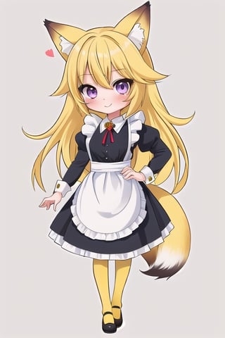 1GIRL,kawaii,chibi,FOX GIRL,fox ears yellow,Yellow Hair,purple eyes,maid,yellow stockings