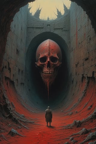 bloody nose in crushed armor in the heroic hole by zdzisław beksiński, guillermo del toro, greg staples and pawel mielniczuk; gorgeous scenery, hyperdetailed, 8k, sinister, detailed realistic surrealism