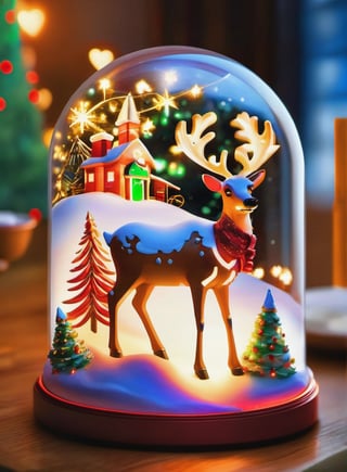 Intricate detailed, Cinematic composition, 8K, sharp focus, distinct_image, delicate and aesthetic, UHD, RAW, REAL WORLD, REALISTIC, Cinematic light, Ray_tracing, concept art, high quality,  (cell shading:1.2), snowglobe, snow globe, rudolph, glowing particles, snow flakes, photos implemented background,Snowglobe,more detail XL, warm lighting, santa, girl, gifts, cathedrals, LED Lights, "Merry Christmas" letters, Glowing Hearts, 