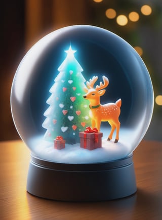 Intricate detailed, Cinematic composition, 8K, sharp focus, distinct_image, delicate and aesthetic, UHD, RAW, REAL WORLD, REALISTIC, Cinematic light, Ray_tracing, concept art, high quality,  (cell shading:1.2), snowglobe, snow globe, rudolph, glowing particles, snow flakes, photos implemented background,Snowglobe,more detail XL, warm lighting, santa, girl, gifts, cathedrals, LED Lights, "Merry Christmas" letters, Glowing Hearts, whole town inside the globe, ,Snow globe