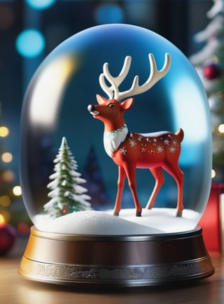 Intricate detailed, Cinematic composition, 8K, sharp focus, distinct_image, delicate and aesthetic, UHD, RAW, REAL WORLD, REALISTIC, Cinematic light, Ray_tracing, concept art, high quality,  (cell shading:1.2), snowglobe, snow globe, rudolph, glowing, simple_background,Snowglobe,more detail XL