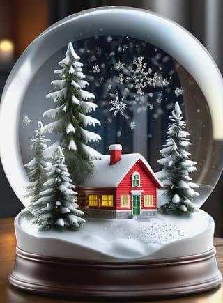 Intricate detailed, Cinematic composition, 8K, sharp focus, distinct_image, delicate and aesthetic, UHD, RAW, REAL WORLD, REALISTIC, Cinematic light, Ray_tracing, concept art, high quality,  (cell shading:1.2), snowglobe, snow globe, simple_background,Snowglobe